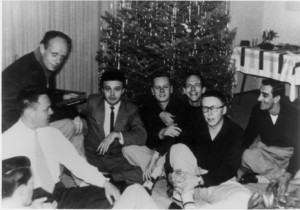 A rare photo of the Mattachine Society taken by John Gruber (l-r) Dale Jennings, Rudi Gernreich, unidentified member, Bob Hull, Chuck Rowland, Paul Bernhard. Photo by John Gruber.