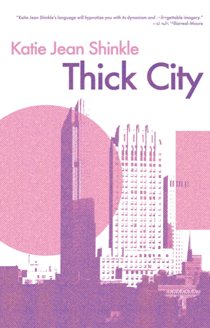 Pink cover of Thick City with a city in the background