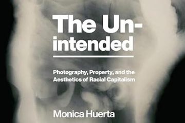 Image of the cover of Monica Huerta's book "The Unintended," featuring a ghostly x-ray of a human head in silhouette.